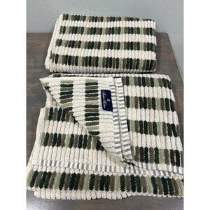 2 Brooks Brothers Premium Turkish Bath Towels Tiles Green Ecru 100% Cotton